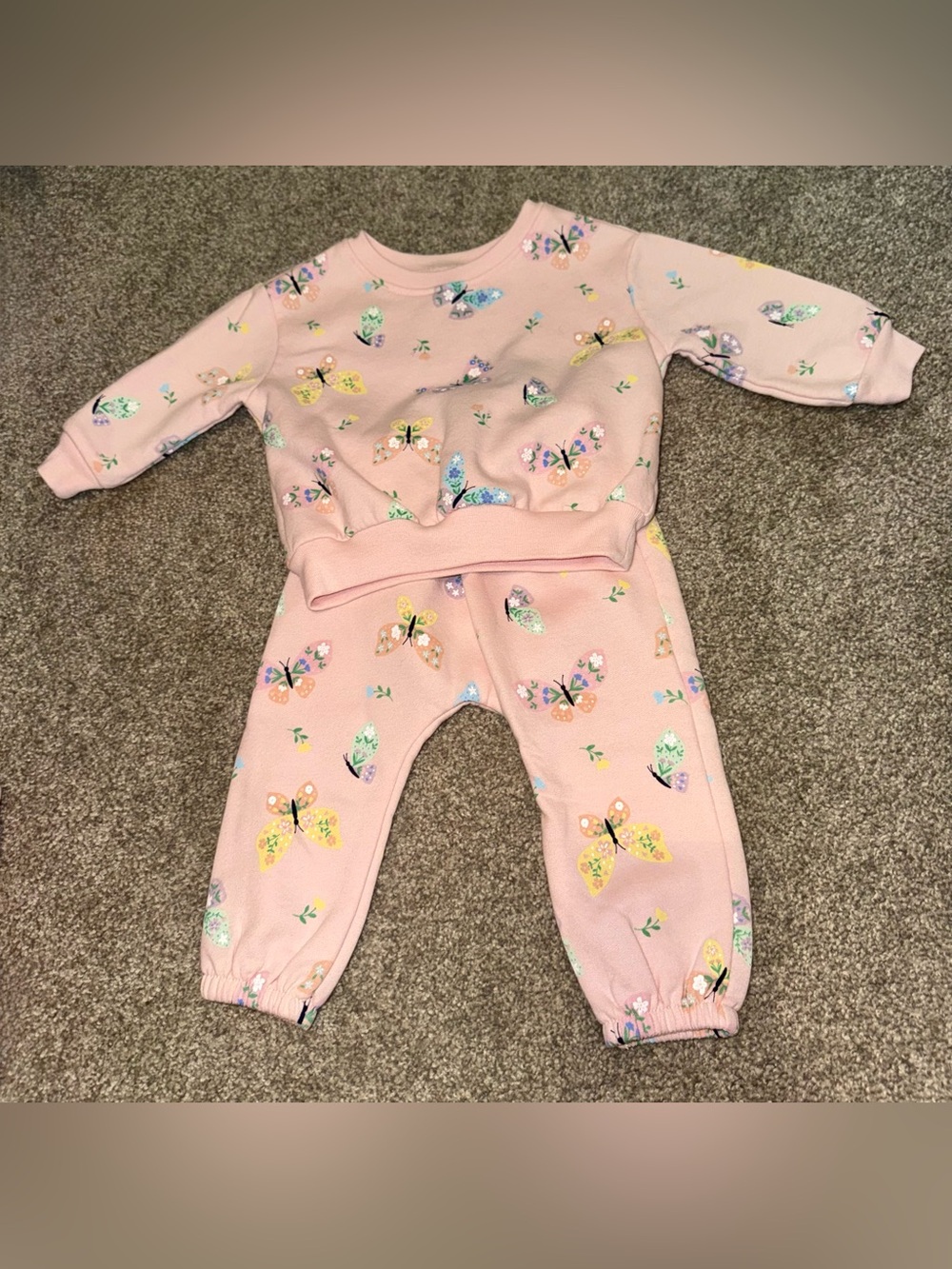 Garanimals Baby Girl 12M Pink Butterfly Floral Sweatshirt Jogger 2PC Set